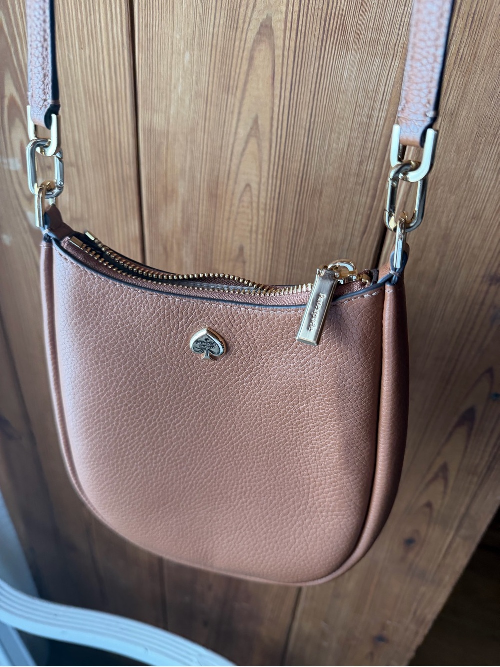 kate spade Pebbled Leather Crossbody in Cognac Tan with Gold Hardware
